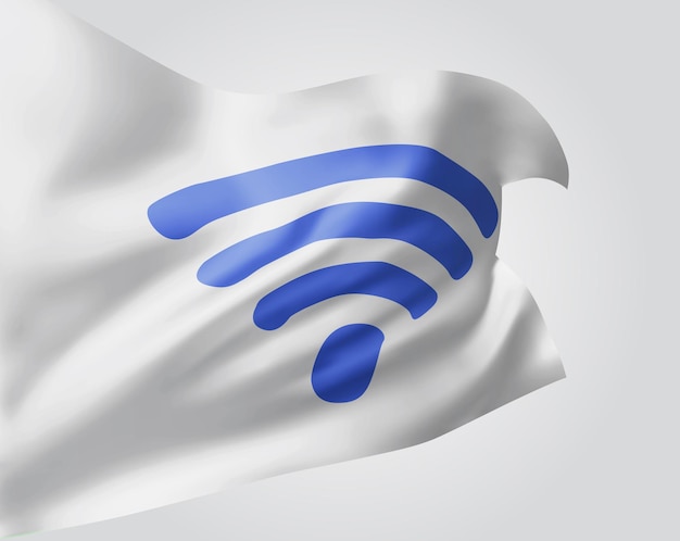 3d-vektor-mesh-flagge der wi-fi-welle auf weißem hintergrund mit wellen im wind.