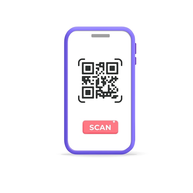 3D-Vektor-QR-Code-Scan-Mobile-App auf Smartphone-Mockup-Designillustration