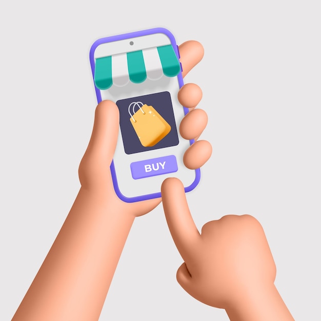 3D-Vektor-Shopping und Online-Zahlung im mobilen App-Store mit Smartphone-Designillustration