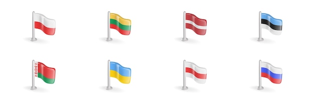 3d-vektorflagge von polen litauen lettland estland weißrussland ukraine weißrotweiß russland