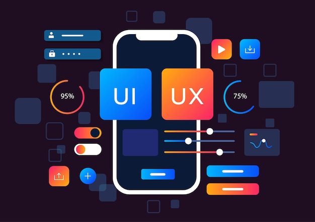 3D-Vektorillustration von flachem UI- oder UX-Design