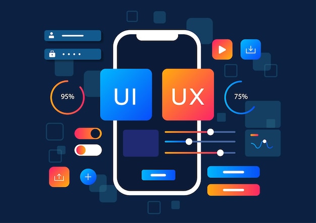 3D-Vektorillustration von flachem UI- oder UX-Design