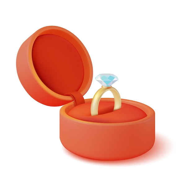 3D-Verlobungsring mit Diamant-Plastiken-Cartoon-Stil-Vektor