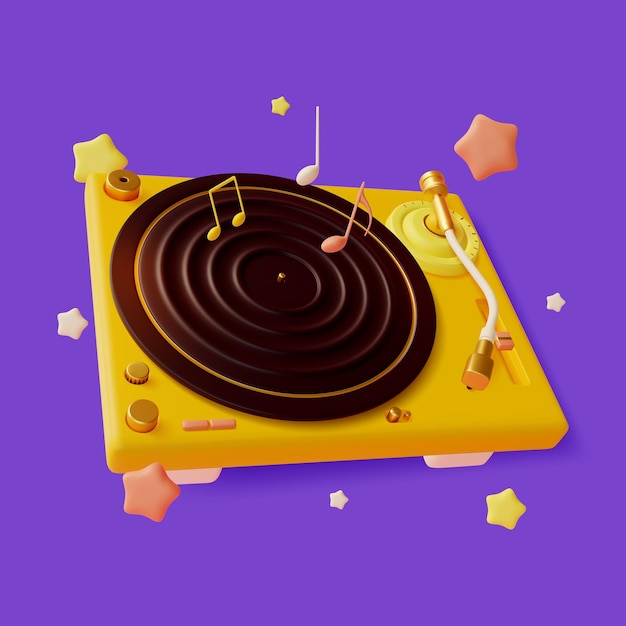3D-Vinyl-Musik-Player-Box-Kartoon-Stil-Vektor