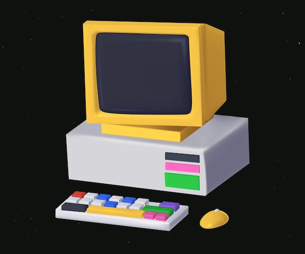3D-Web-Vektor-Illustration eines Computers im Retrostil Vintage-Computer-Ästhetik Y2K