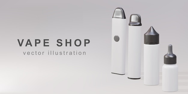 3d-werbebanner für vape shop realistische dampfgeräte und plastikflasche zum dampfen