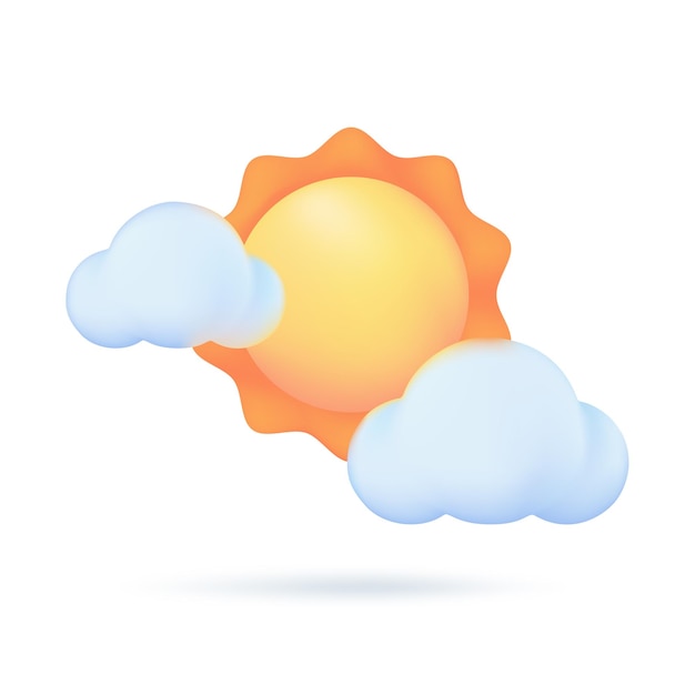 3D-Wettervorhersagesymbole Sommersonne mit hellem Sonnenlicht 3D-Illustration für heißes Wetter