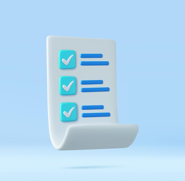 3D-Whitepaper-Aufgabenverwaltung ToDo-Checkliste Effiziente Arbeit am Projektplan Schnelle zusammenfassende Aufgabe und Prüfung 3D-Rendering-Vektorillustration