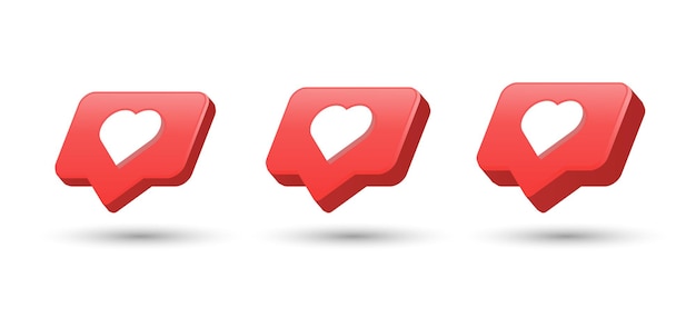 3d wie liebessymbol in moderner glänzender sprechblase für social-media-benachrichtigungssymbole