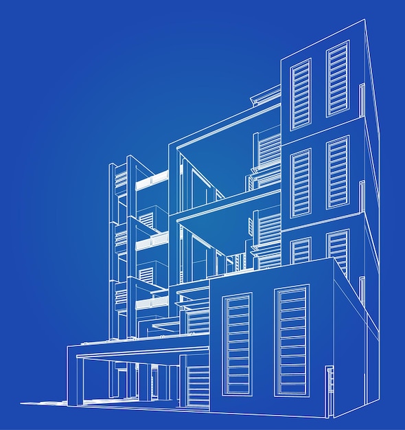 3D-Wireframe der Gebäudeskizze Vektor