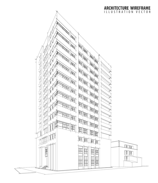 Vektor 3d-wireframe der gebäudeskizze vektor