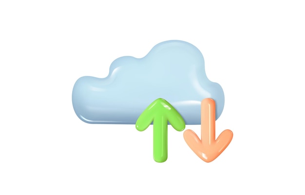 3D-Wolke mit Pfeilen nach oben und unten, Cloud-Computing, Cloud-Speicher, Vektorillustration