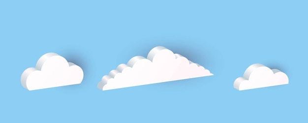 3D-Wolken Realistische Symbolsatz weiße geometrische Formen im blauen Himmel Kommunikationsballon Web-Internet-Symbol Meteorologie Klimaelement dekorative Objekte Vektor isolierte Illustration