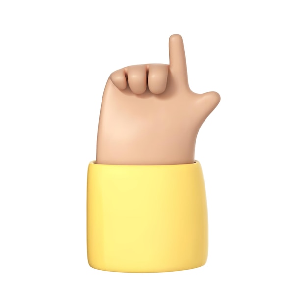 3D zeigende Geste mit der Hand Cartoon-Palme mit dem Zeigefinger, der sich isoliert auf weißem Hintergrund zeigt Hand berühren oder etwas zeigen Vector 3d Illustration