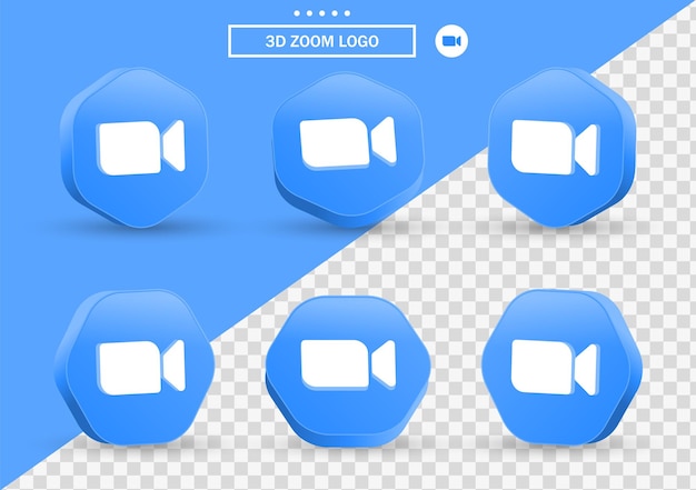 3D-Zoom-Meeting-Symbol im modernen Stilrahmen und Polygon für Social-Media-Symbole Logos