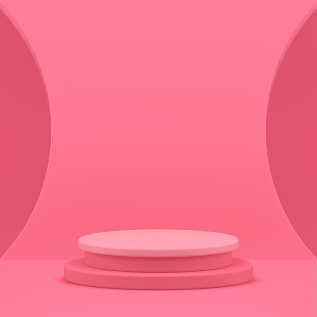 3D-Zylinder-Podium-Piedestal mit gekrümmtem Wandhintergrund für die Präsentation realistischer Vektor
