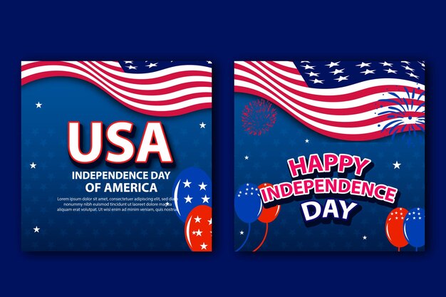 4. Juli Social-Media-Post Vektor-Illustration USA-Flagge mit Sternen und Feuerwerk schwenken