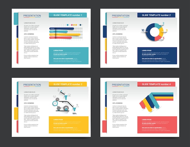 4 Präsentationsgeschäftsvorlagen Infografiken für den Druck von Broschüren, Postern, Folien, Zeitschriften, Buchbroschüren, Websites