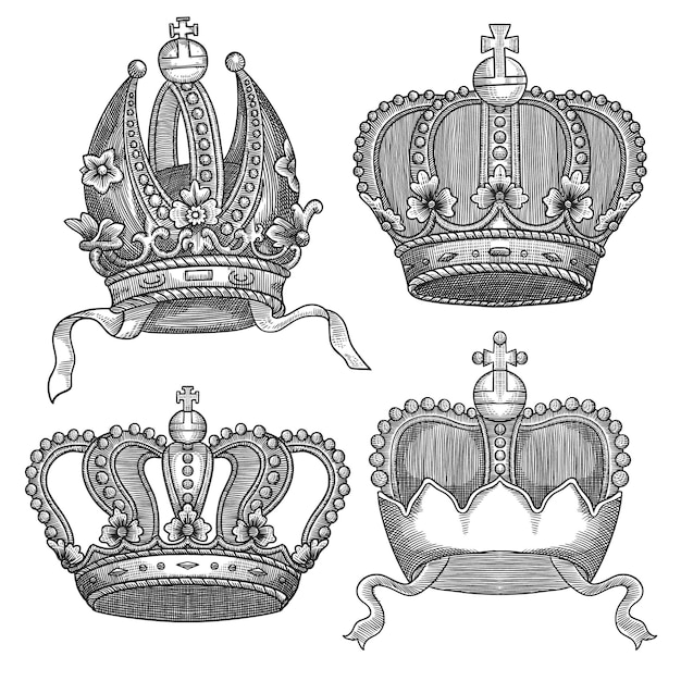 4 Set Illustration der Königskrone Hochdetaillierte Vektorgrafiken