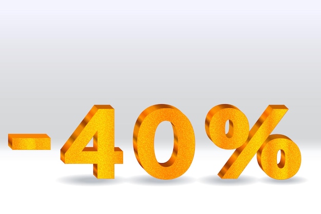 40 Rabatt-Verkaufsfonds 3D-goldenen Zahlen 40 Rabatt auf 3D mit Prozentsatzzeichen Werbe-Templa