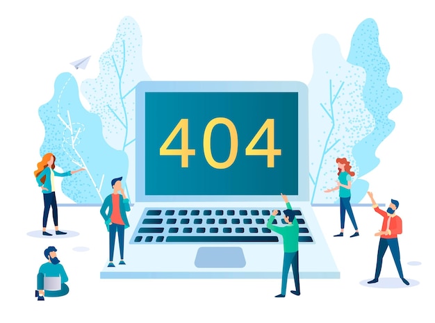 404-Fehler auf dem Computerbildschirm IT-Support-Spezialisten