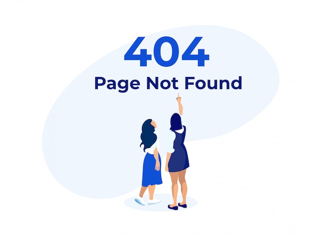 404 fehler mit frauen, die auf warnbanner zeigen.