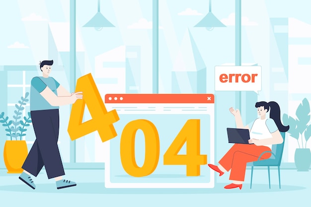 404-Seiten-Fehlerkonzept in der flachen Entwurfsillustration von Personenzeichen für Zielseite