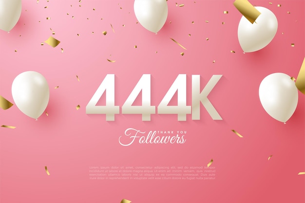 444.000 follower mit abbildungen von zahlen und luftballons