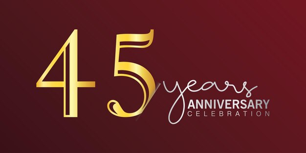 45-jähriges jubiläum logo nummer goldfarbe mit rotem hintergrund vektordesign.