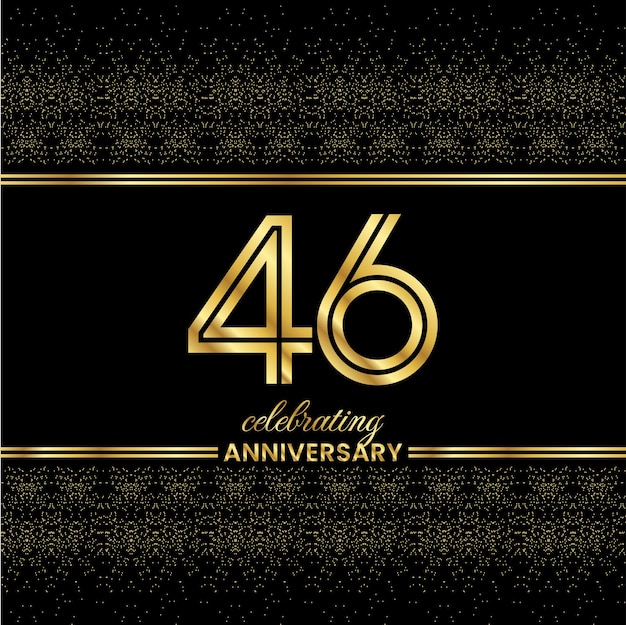 46 Goldene Doppelzeilennummer Jahrestagseinladungshülle mit Glitter, getrennt durch goldene Doppellinien auf schwarzem Hintergrund