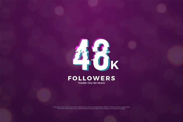 48.000 Follower mit digitalem Nummern-Illustrationsdesign Premium-Vektor