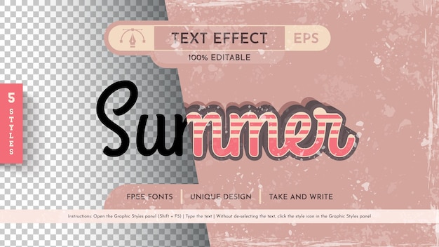 5 retro-sommer-editierbare texteffekte grafikstile