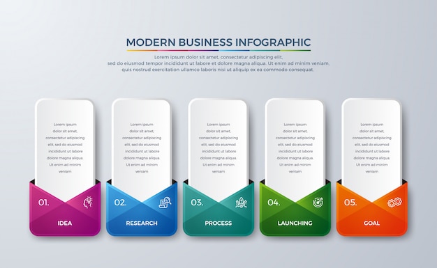 5 schritte infografik design-element mit unterschiedlichen farbverlauf