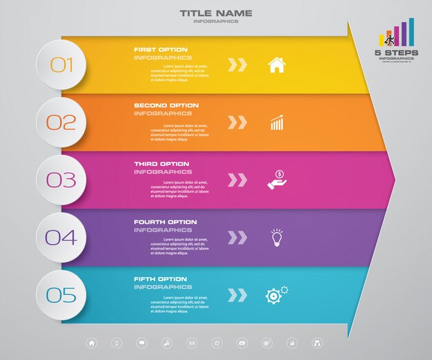 5 schritte pfeil infografiken elementdiagramm für die präsentation.