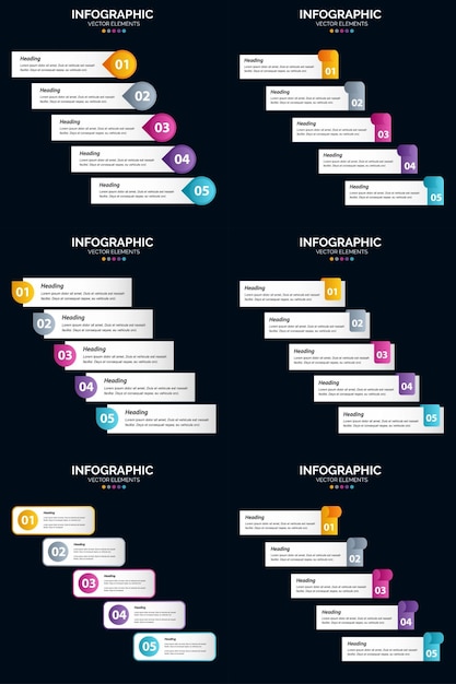 5 schritte zyklusdiagramme und zeitachsen 6 infografiken pack präsentation vektor-folienvorlage