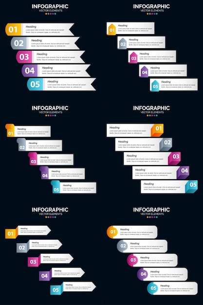 5 schritte zyklusdiagramme und zeitachsen 6 infografiken pack präsentation vektor-folienvorlage