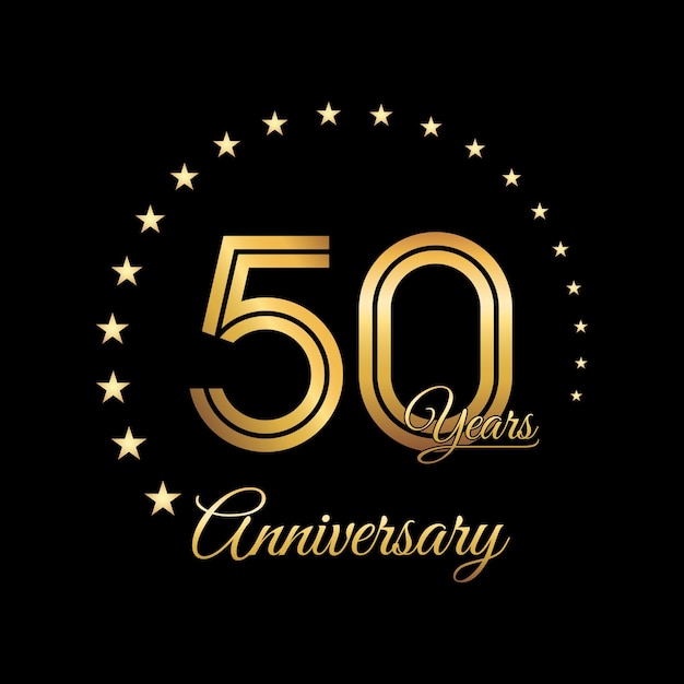 50-jähriges jubiläum logo-design mit goldener farbe handschrift stil line art logo vector template