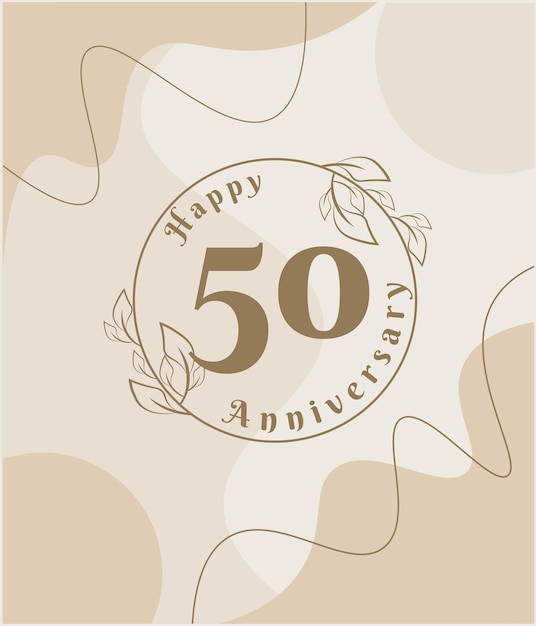 50-jähriges Jubiläum, minimalistisches Logo. braune Vektorgrafik auf minimalistischer Laubvorlage.