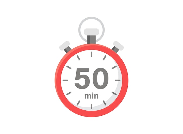 50 Minuten auf der Stoppuhr-Ikone im flachen Stil Uhr-Face-Timer-Vektor-Illustration auf isoliertem Hintergrund Countdown-Zeichen Geschäftskonzept