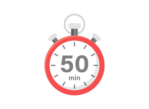 Vektor 50 minuten auf der stoppuhr-ikone im flachen stil uhr-face-timer-vektor-illustration auf isoliertem hintergrund countdown-zeichen geschäftskonzept