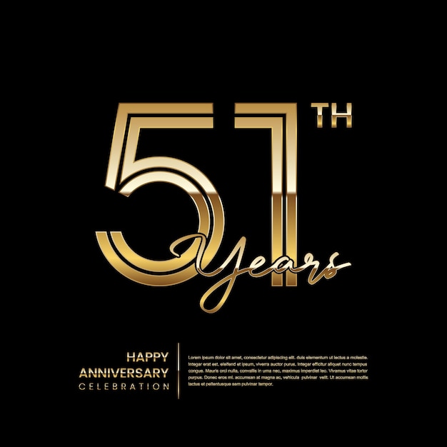51-jähriges Jubiläumslogo mit Doppellinienstil Gold Line Art Design Logo Vector Template
