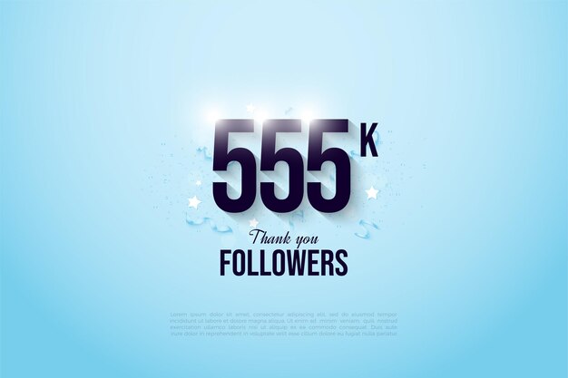 555k Follower mit Zahlen auf hellblauem Hintergrund