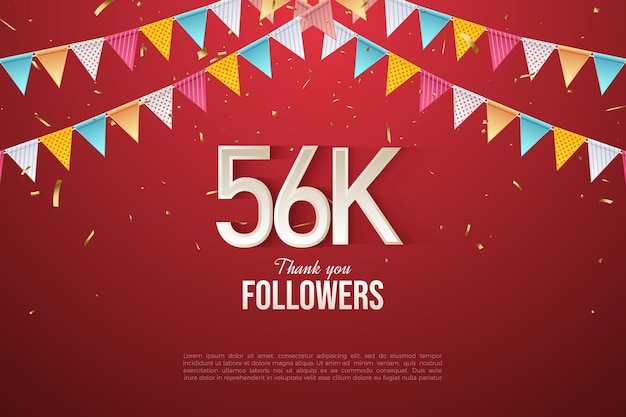 Vektor 56.000 follower feiern mit papiervorhang-dekorationsbanner