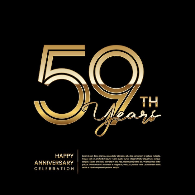 59-jähriges Jubiläumslogo mit Doppellinienstil Goldlinie Kunstdesign Logo-Vektor-Vorlage