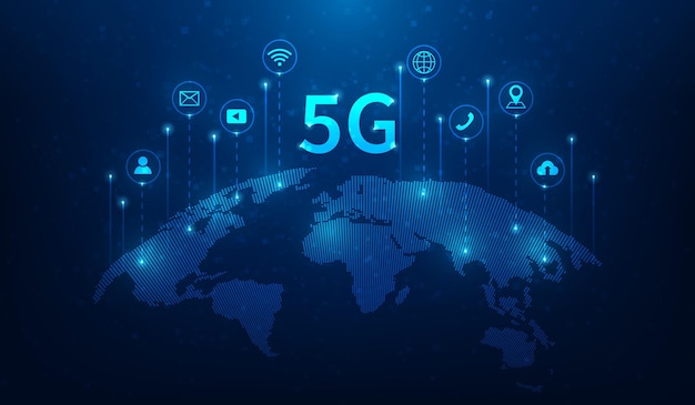 5G-Internet-Netzwerk-Kommunikationstechnologie Übertragung von Hintergrund drahtlosen globalen digitalen Daten