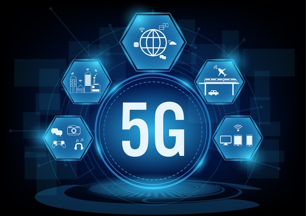 5g kommunikationsnetzwerksysteme mit liniensymbol.