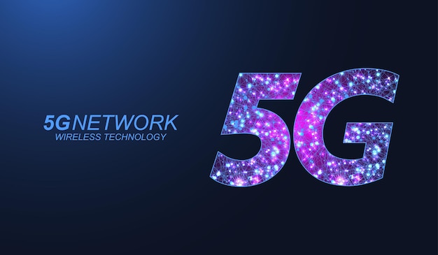 5g-netzwerk-wireless-technologie-konzept. 5g-webbanner-symbol für business und technologie, signal, geschwindigkeit, netzwerk, big data, technologie, iot und verkehrssymbole. 5g-symbolwellen-flussvektor.