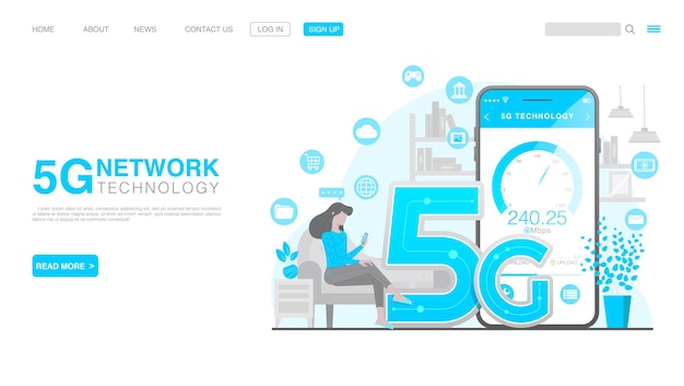 Vektor 5g-netzwerk-wireless-technologie-konzept landing page premium-vektor