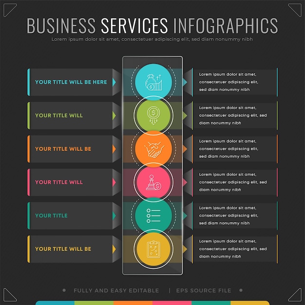 6 schritte farbiges und sauberes infografik-designelement