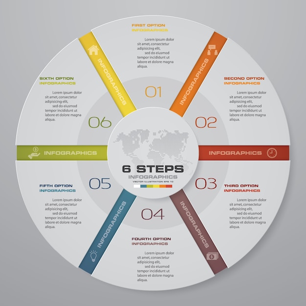 6 schritte zyklus diagramm infografiken elemente.